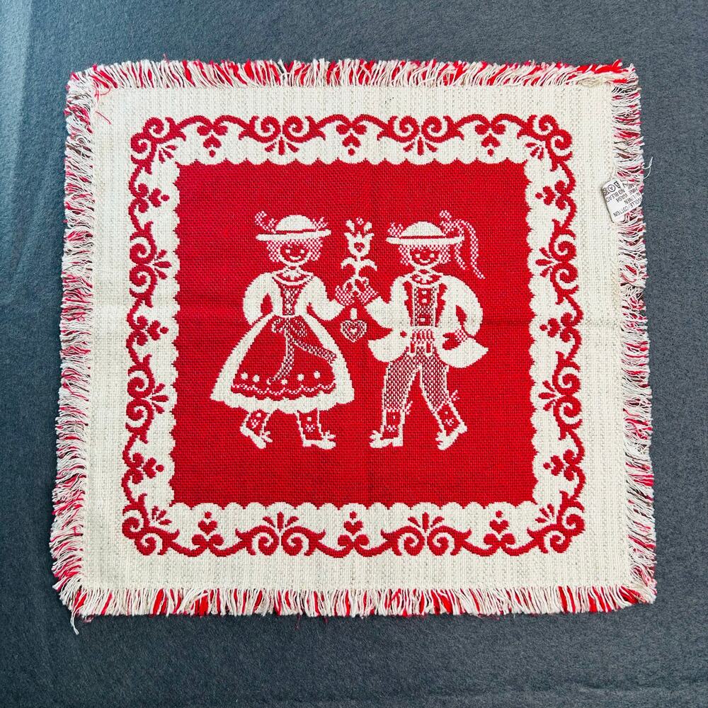 Vintage 15in Dutch Couple PlaceMat Made in Austria Folk Art Red